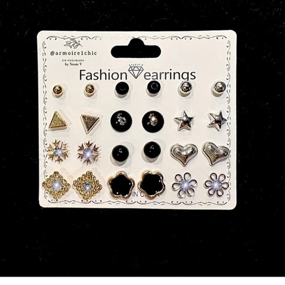 CLASSIC FASHION EARRINGS SET | 12 Pairs Gold, Silver, Stones, & Shapes